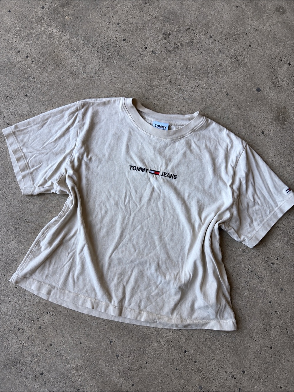 Tommy Hilfiger Cream Short Sleeve Crop Logo Tee